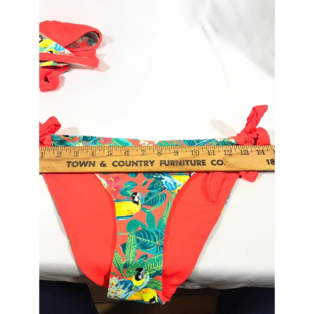 Women‎ Tropical Parrot Print Halter Bikini S Orange Side Tie 2 Piece Reversible